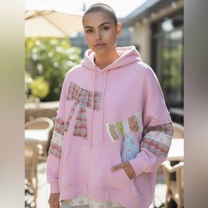 BlueVelvet L Pink Hoodie with Bow Details